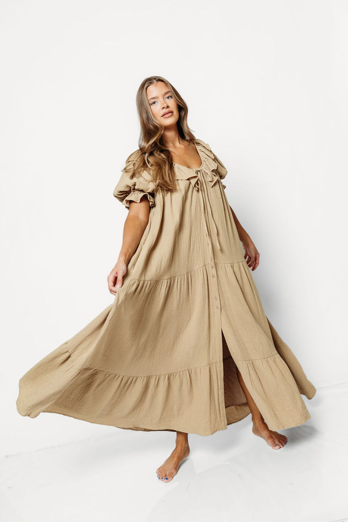 Sunday 100% Cotton Maxi Dress in Taupe - Bump Friendly *10/6 PRE-ORDER*