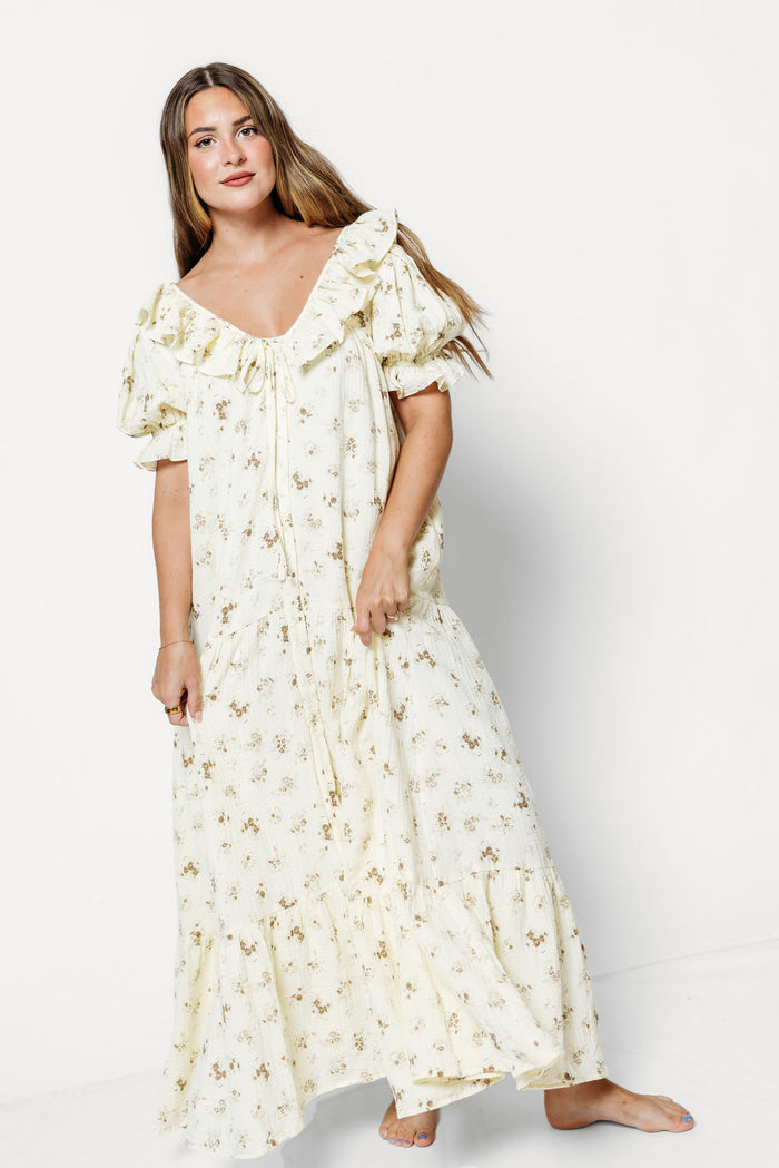 Sunday 100% Cotton Maxi Dress in Taupe Floral - Bump Friendly & Inclusive Sizing *9/30 PRE-ORDER*