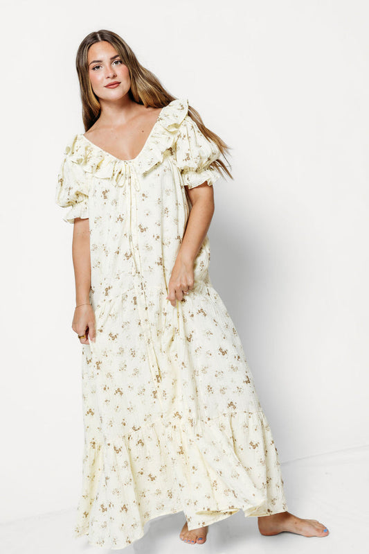 Sunday 100% Cotton Maxi Dress in Taupe Floral - Bump Friendly & Inclusive Sizing *9/30 PRE-ORDER*