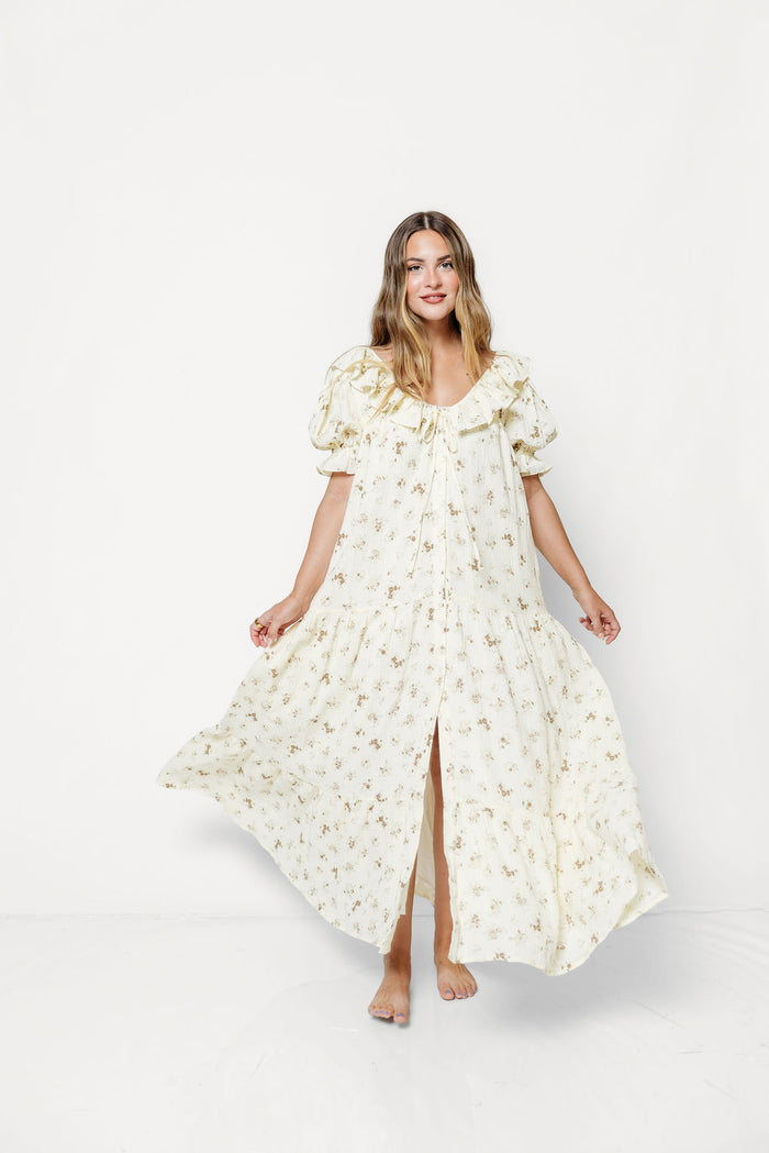 Sunday 100% Cotton Maxi Dress in Taupe Floral - Bump Friendly & Inclusive Sizing *9/30 PRE-ORDER*