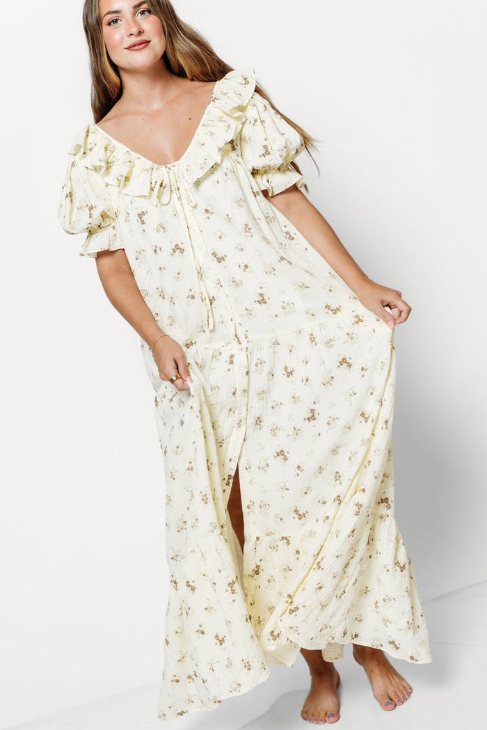 Sunday 100% Cotton Maxi Dress in Taupe Floral - Bump Friendly & Inclusive Sizing *9/30 PRE-ORDER*