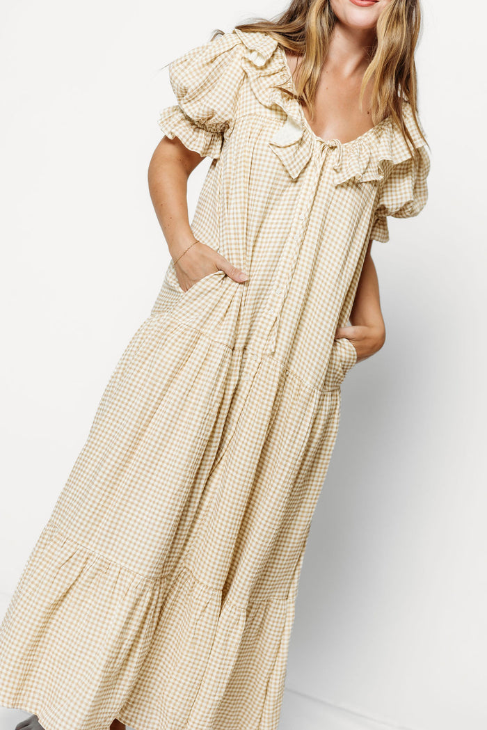 Sunday 100% Cotton Maxi Dress in Toffee Grid - Bump Friendly & Inclusive Sizing *9/30 PRE-ORDER*