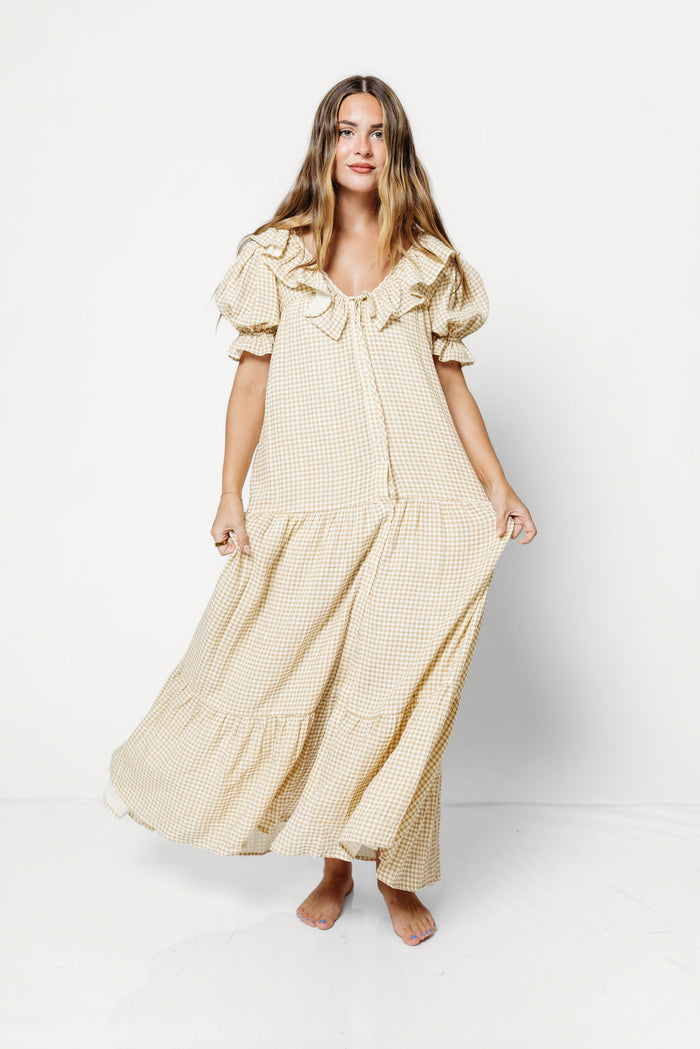 Sunday 100% Cotton Maxi Dress in Toffee Grid - Bump Friendly & Inclusive Sizing *9/30 PRE-ORDER*