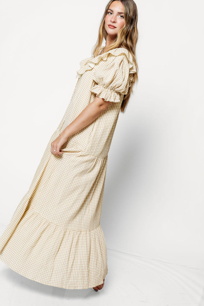 Sunday 100% Cotton Maxi Dress in Toffee Grid - Bump Friendly & Inclusive Sizing *9/30 PRE-ORDER*