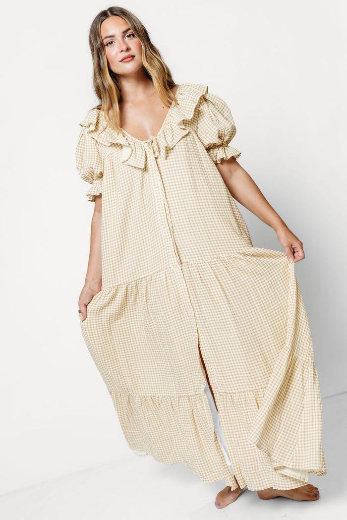 Sunday 100% Cotton Maxi Dress in Toffee Grid - Bump Friendly & Inclusive Sizing *9/30 PRE-ORDER*