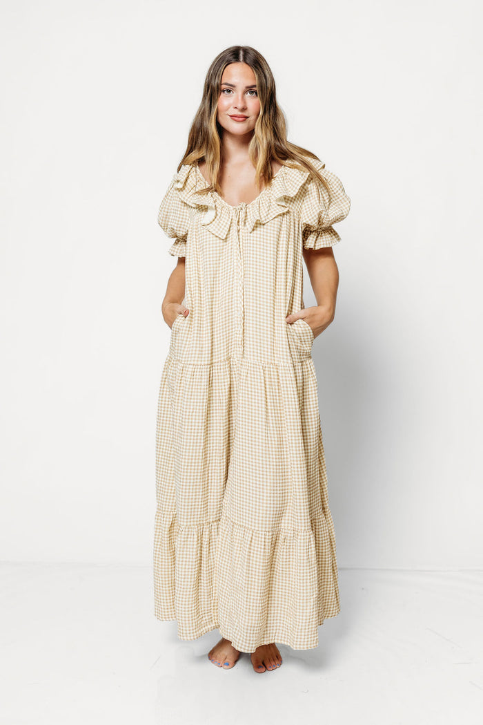 Sunday 100% Cotton Maxi Dress in Toffee Grid - Bump Friendly & Inclusive Sizing *9/30 PRE-ORDER*