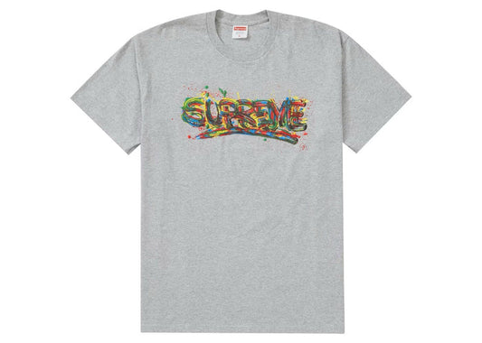 Supreme Paint Logo Tee Heather Grey