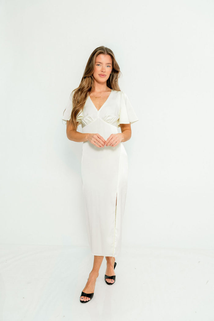 Suzanne Flutter Sleeve Midi Dress in Cream *Final Sale*
