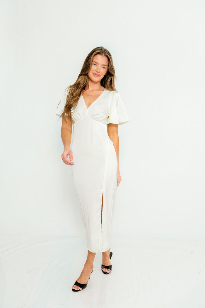 Suzanne Flutter Sleeve Midi Dress in Cream *Final Sale*
