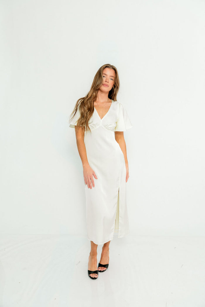Suzanne Flutter Sleeve Midi Dress in Cream *Final Sale*