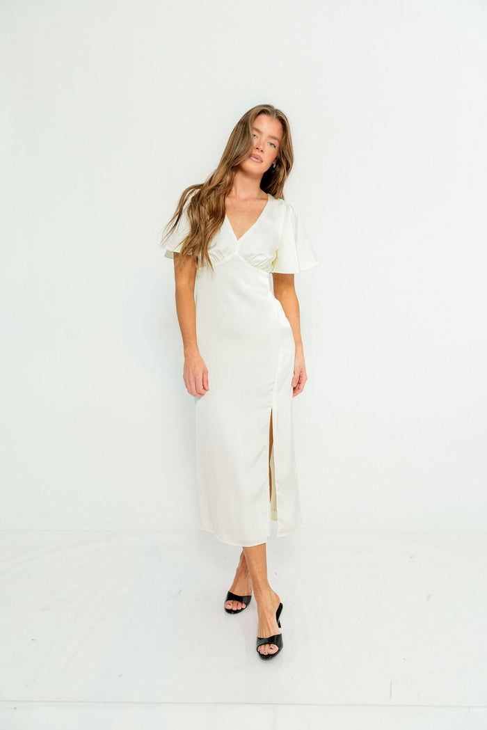 Suzanne Flutter Sleeve Midi Dress in Cream *Final Sale*