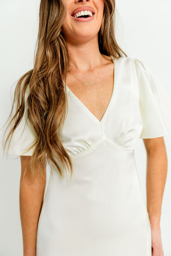 Suzanne Flutter Sleeve Midi Dress in Cream *Final Sale*