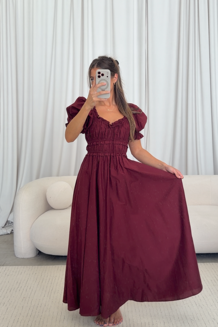 Sydnee Cotton Maxi Dress in Burgundy - Bump Friendly