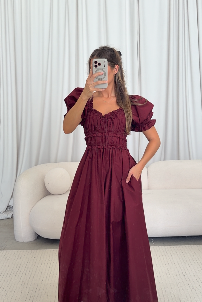 Sydnee Cotton Maxi Dress in Burgundy - Bump Friendly