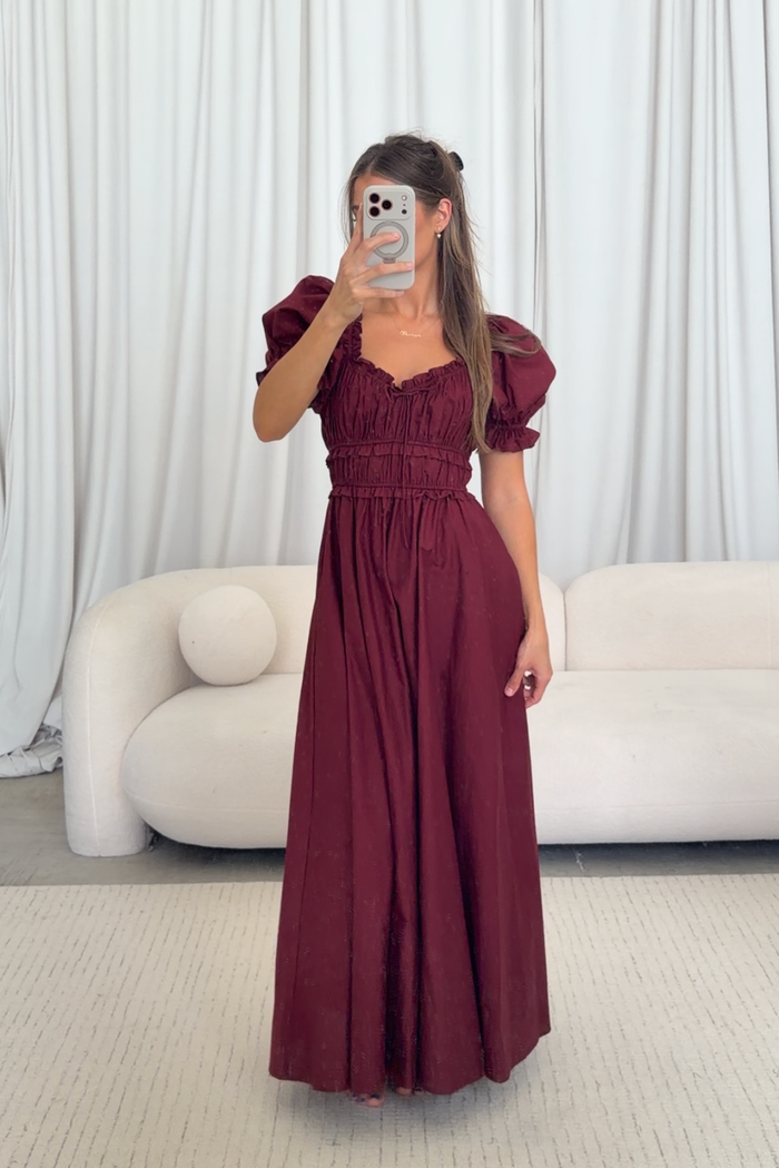 Sydnee Cotton Maxi Dress in Burgundy - Bump Friendly
