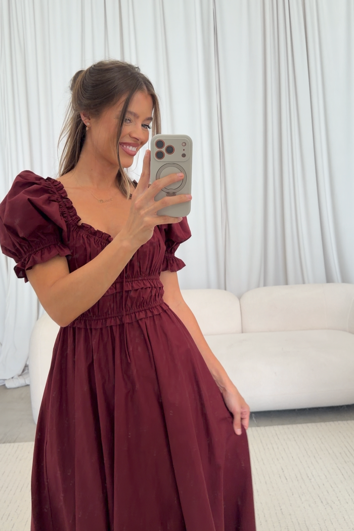 Sydnee Cotton Maxi Dress in Burgundy - Bump Friendly
