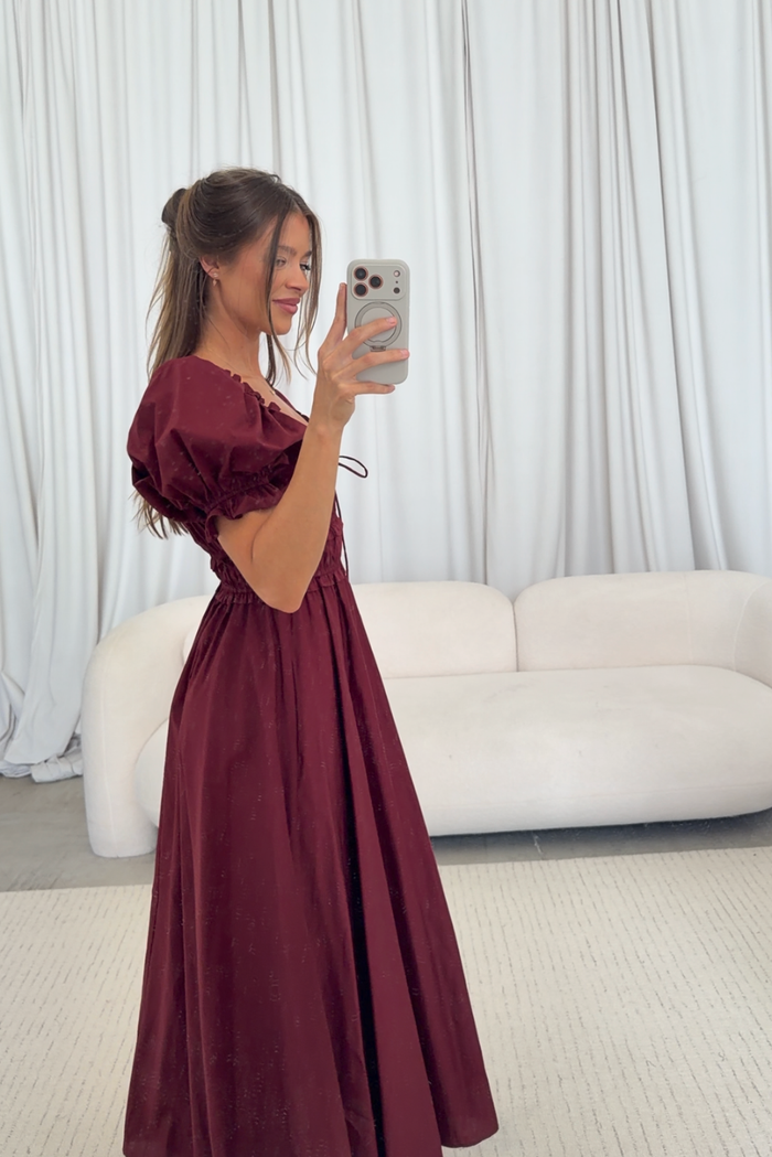 Sydnee Cotton Maxi Dress in Burgundy - Bump Friendly