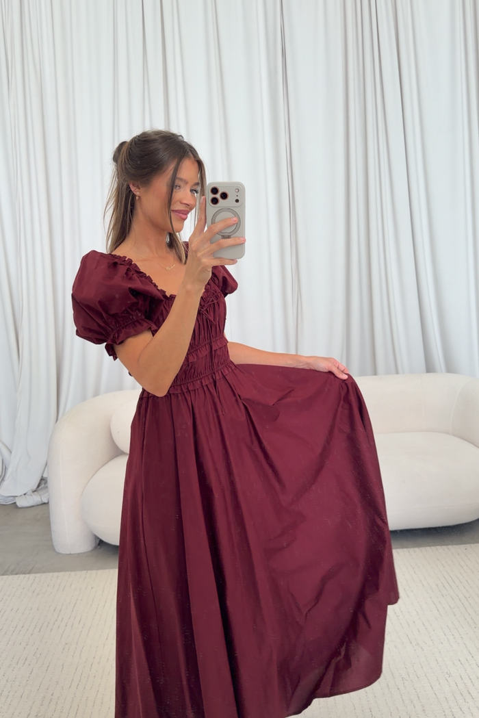 Sydnee Cotton Maxi Dress in Burgundy - Bump Friendly