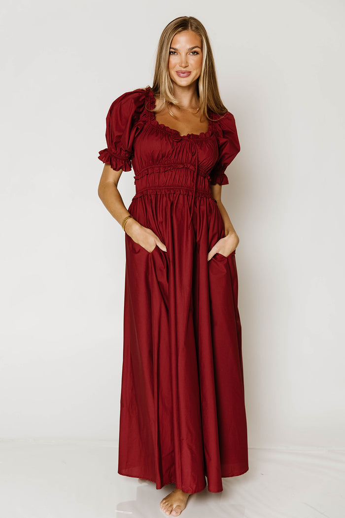Sydnee Cotton Maxi Dress in Burgundy - Bump Friendly