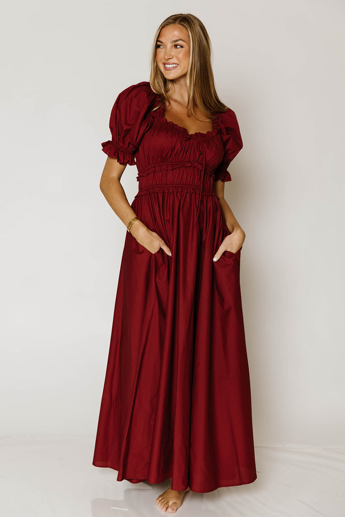 Sydnee Cotton Maxi Dress in Burgundy - Bump Friendly
