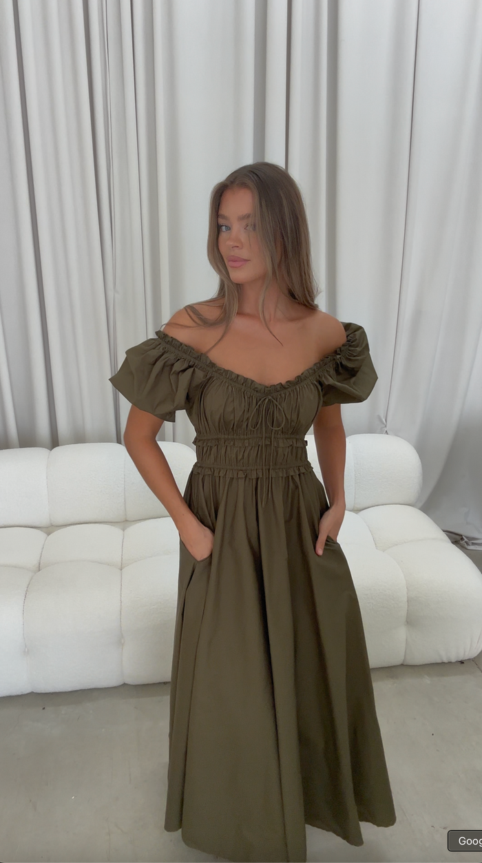 Sydnee Cotton Maxi Dress in Dusty Olive - Bump Friendly