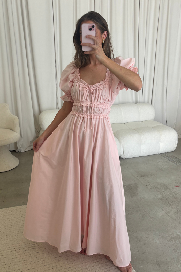 Sydnee Cotton Maxi Dress in Pale Pink - Bump Friendly