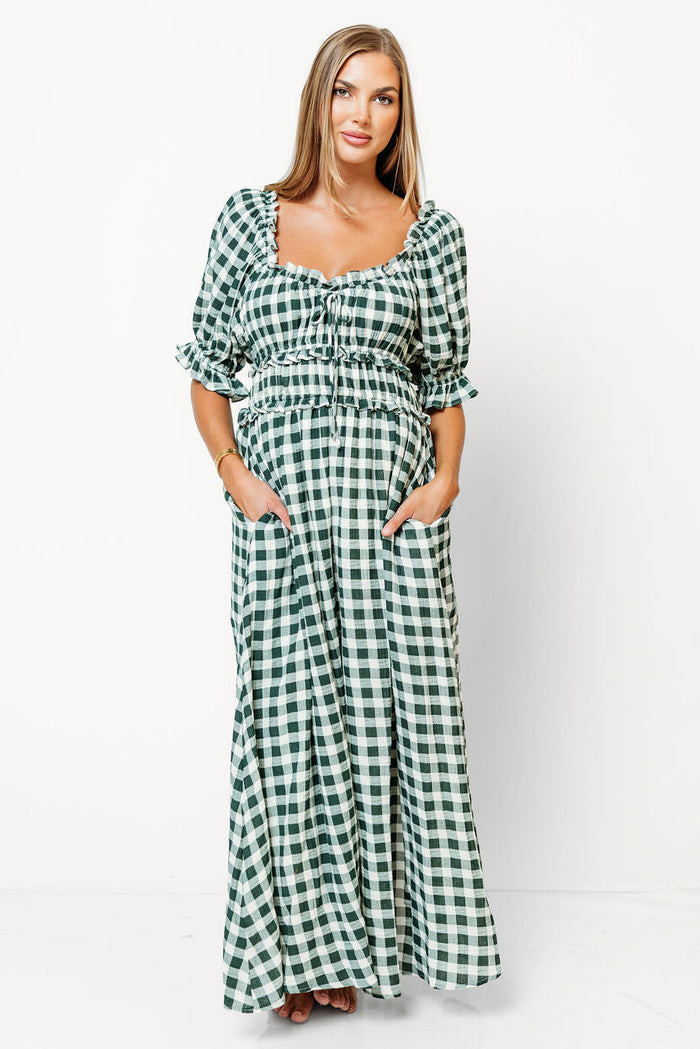 Sydnee Maxi Dress in Green Gingham - Bump Friendly & Inclusive Sizing *9/16 PRE-ORDER*
