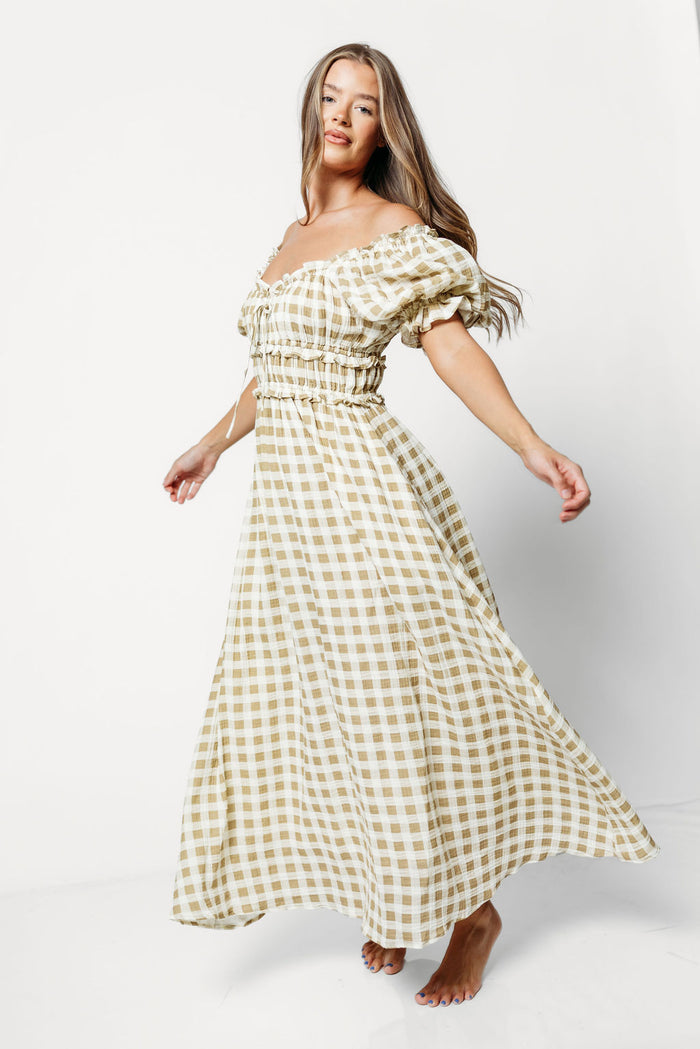 Sydnee Maxi Dress in Natural Gingham - Bump Friendly & Inclusive Sizing *9/16 PRE-ORDER*