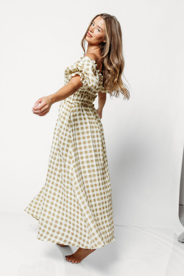 Sydnee Maxi Dress in Natural Gingham - Bump Friendly & Inclusive Sizing *9/16 PRE-ORDER*