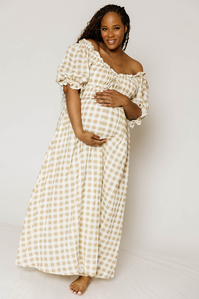 Sydnee Maxi Dress in Natural Gingham - Bump Friendly & Inclusive Sizing *9/16 PRE-ORDER*