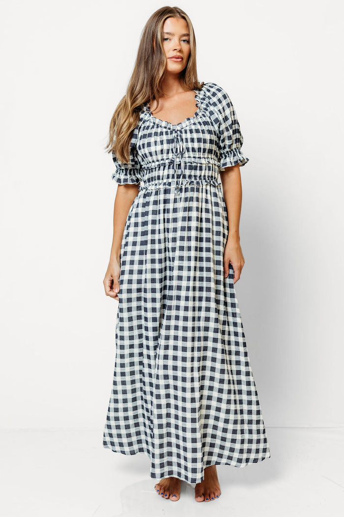 Sydnee Maxi Dress in Navy Gingham - Bump Friendly & Inclusive Sizing *9/16 PRE-ORDER*