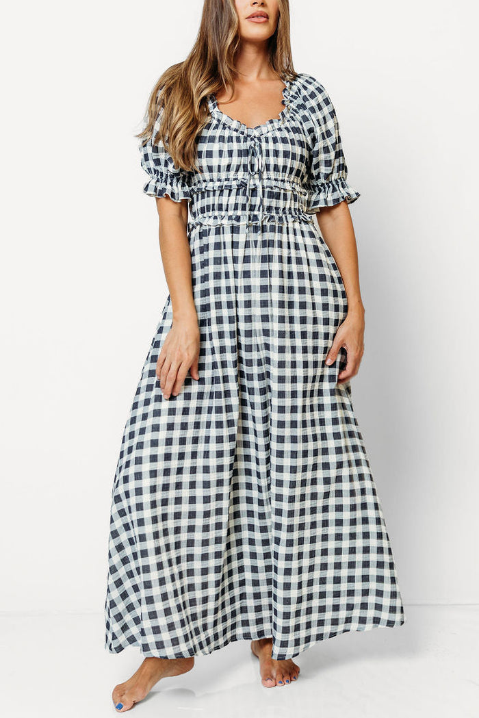 Sydnee Maxi Dress in Navy Gingham - Bump Friendly & Inclusive Sizing *9/16 PRE-ORDER*