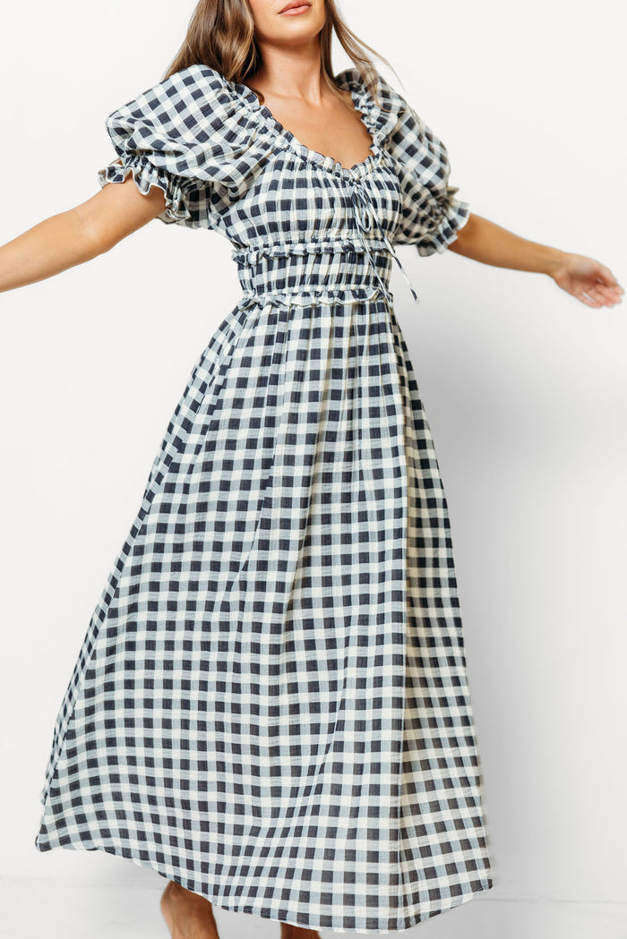 Sydnee Maxi Dress in Navy Gingham - Bump Friendly & Inclusive Sizing *9/16 PRE-ORDER*