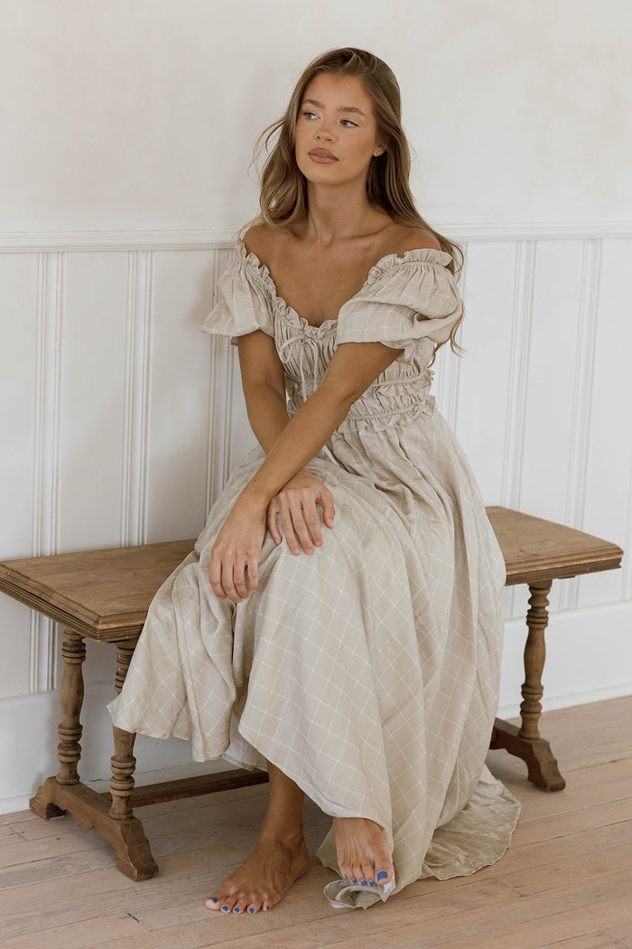 Sydnee Maxi Dress in Olive/Taupe Grid - Bump Friendly *10/15 PRE-ORDER*