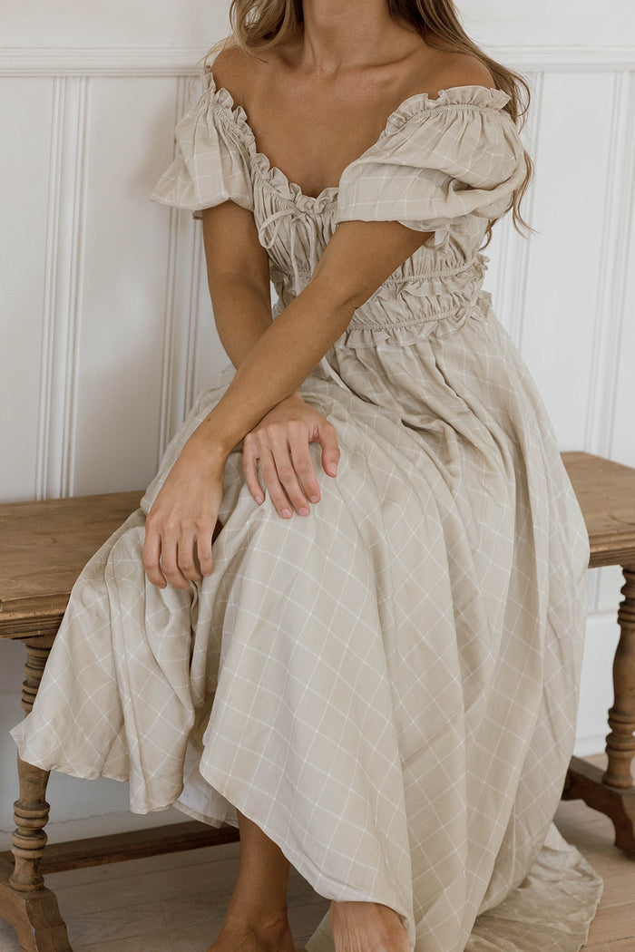 Sydnee Maxi Dress in Olive/Taupe Grid - Bump Friendly *10/15 PRE-ORDER*