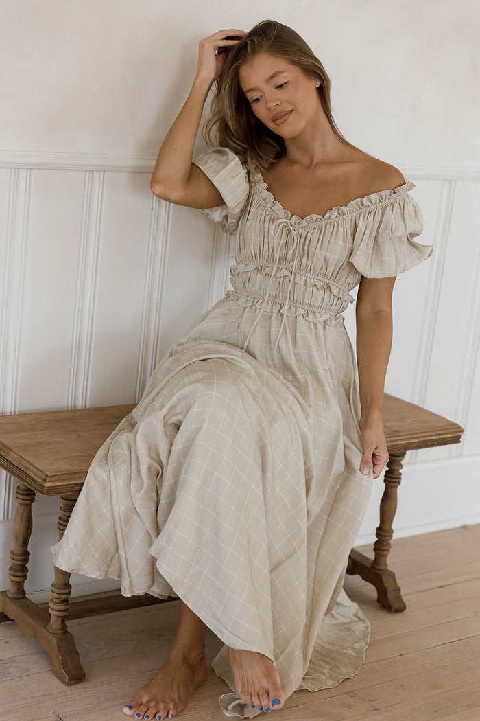 Sydnee Maxi Dress in Olive/Taupe Grid - Bump Friendly *10/15 PRE-ORDER*