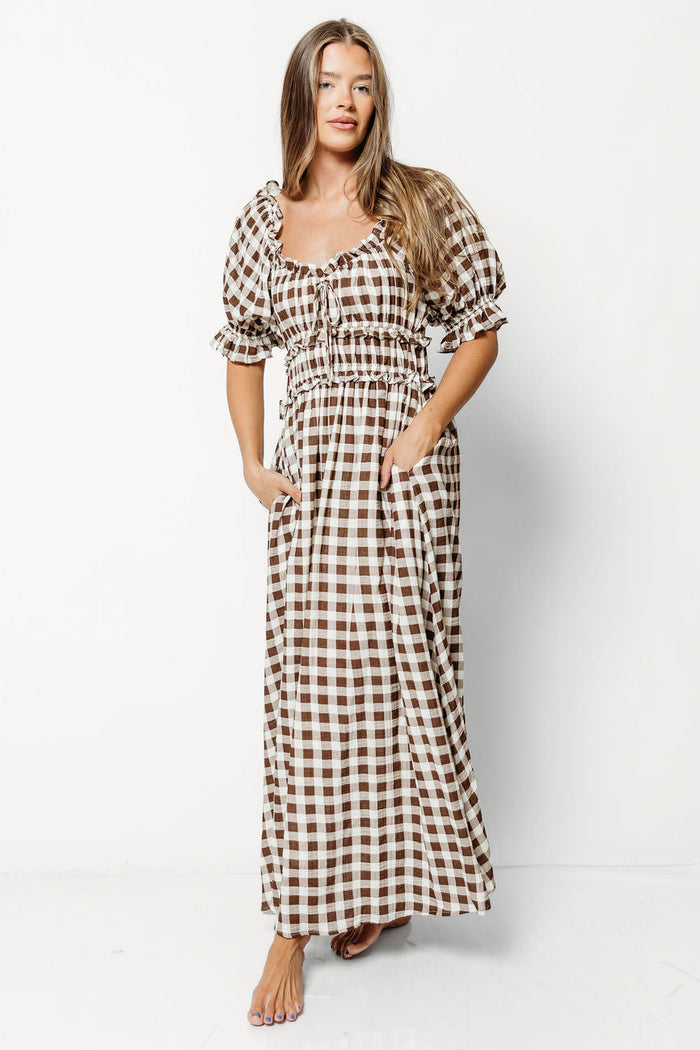 Sydnee Maxi Dress in Rust Brown Gingham - Bump Friendly & Inclusive Sizing *9/16 PRE-ORDER*