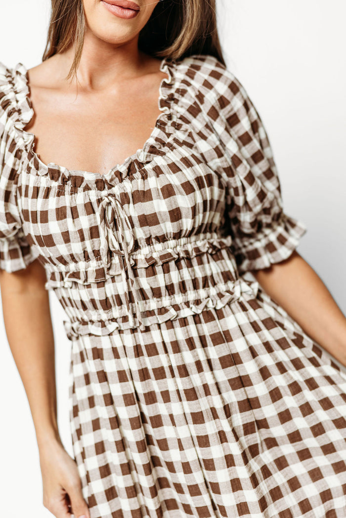 Sydnee Maxi Dress in Rust Brown Gingham - Bump Friendly & Inclusive Sizing *9/16 PRE-ORDER*