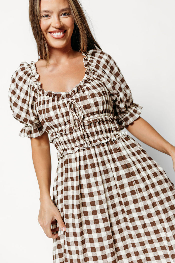 Sydnee Maxi Dress in Rust Brown Gingham - Bump Friendly & Inclusive Sizing *9/16 PRE-ORDER*