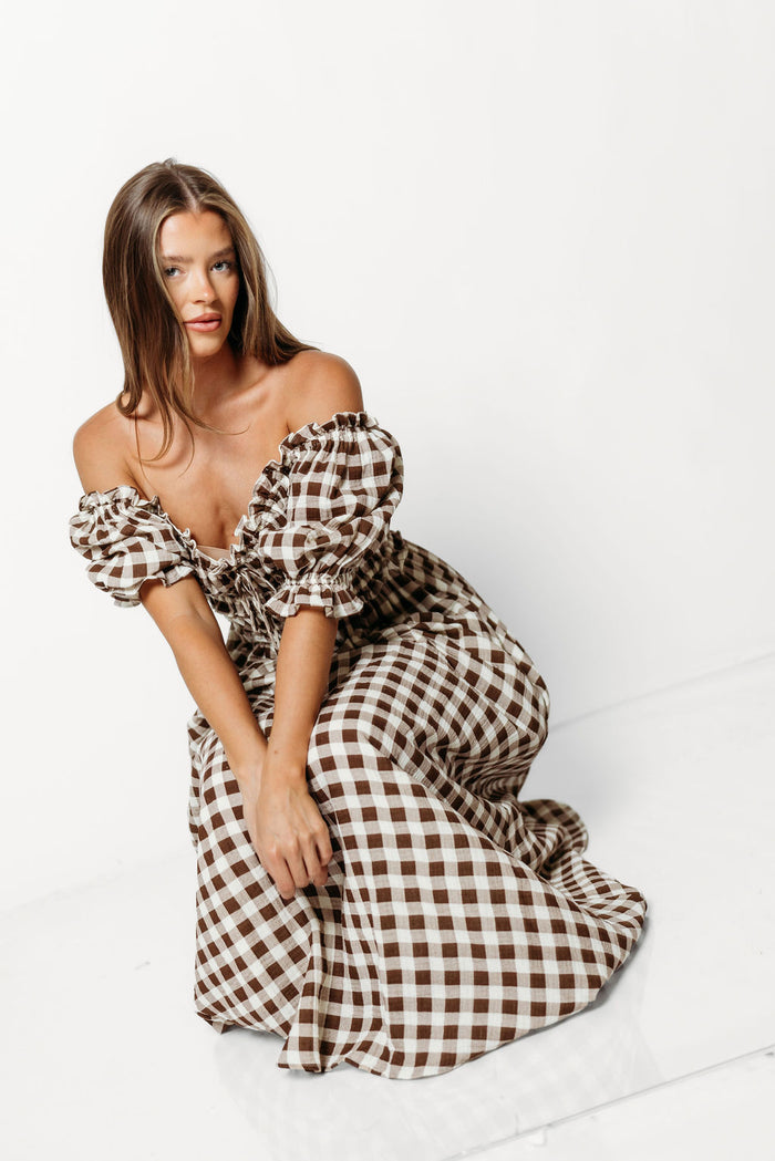 Sydnee Maxi Dress in Rust Brown Gingham - Bump Friendly & Inclusive Sizing *9/16 PRE-ORDER*