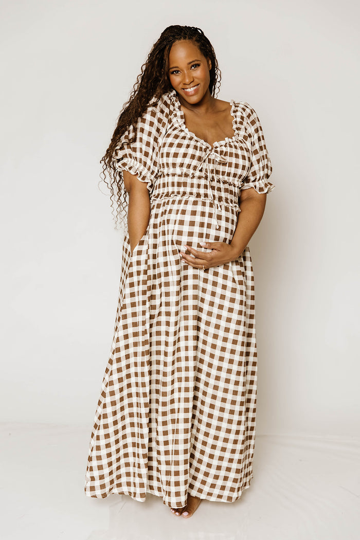 Sydnee Maxi Dress in Rust Brown Gingham - Bump Friendly & Inclusive Sizing *9/16 PRE-ORDER*