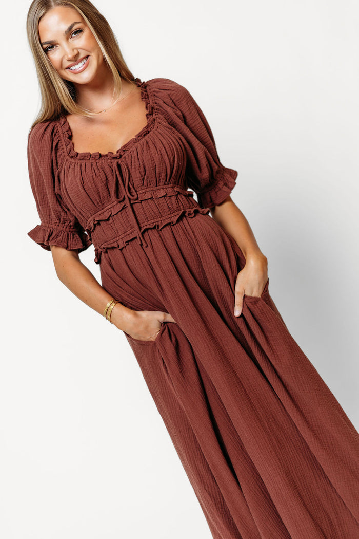 Sydnee Soft 100% Cotton Maxi Dress in Brown - Bump Friendly & Inclusive Sizing
