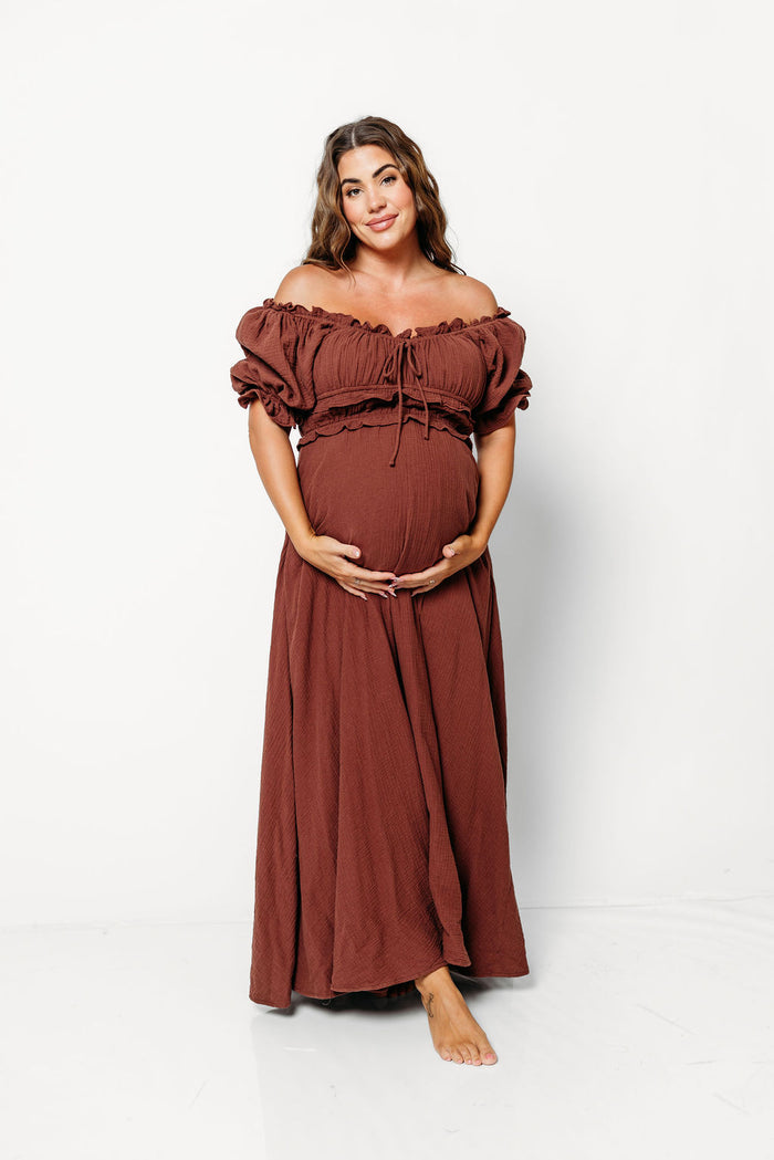 Sydnee Soft 100% Cotton Maxi Dress in Brown - Bump Friendly & Inclusive Sizing