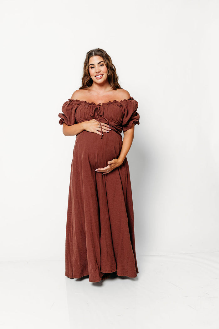 Sydnee Soft 100% Cotton Maxi Dress in Brown - Bump Friendly & Inclusive Sizing