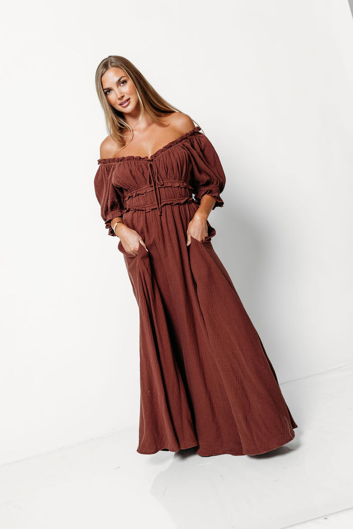 Sydnee Soft 100% Cotton Maxi Dress in Brown - Bump Friendly & Inclusive Sizing