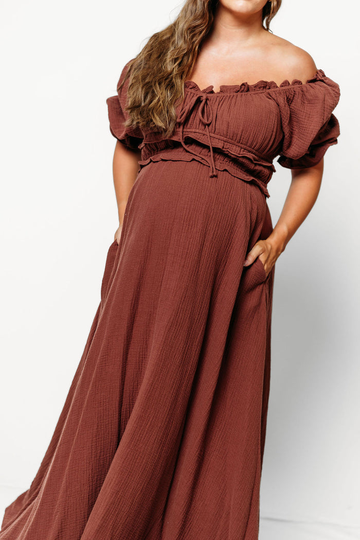 Sydnee Soft 100% Cotton Maxi Dress in Brown - Bump Friendly & Inclusive Sizing