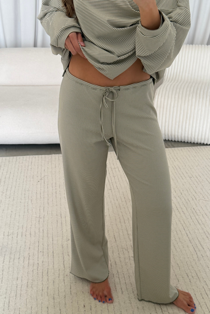 Tanner Ribbed Striped Pants in Sage