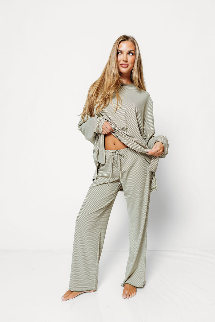 Tanner Ribbed Striped Pants in Sage