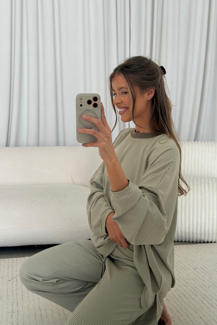 Tanner Ribbed Striped Pants in Sage