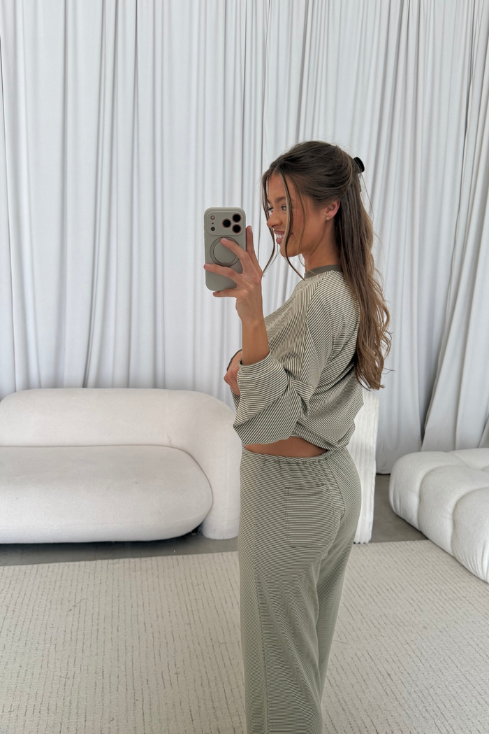 Tanner Ribbed Striped Pants in Sage